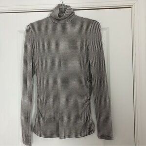 Iris Setlakwe Alpaca Blend Knit Turtleneck Striped Rouched Sides Minimalist